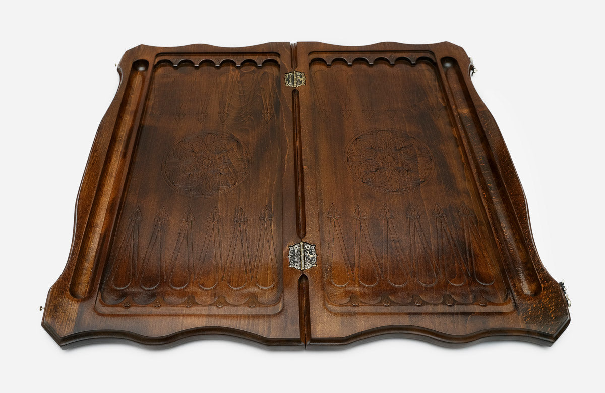 Handmade Armenian backgammon set with bronze hinges and clasps - star ornaments