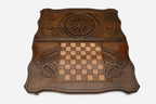 Rows of eight-pointed stars hand-carved in wood - Armenian backgammon board detail