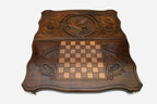 Winged Pegasus rearing with spread wings hand-carved in wood - backgammon board