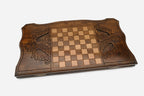 Wooden backgammon set open to the 23.6 inch / 60 cm nardi playing field