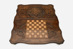 Octagon ornament hand-carved in wood - geometric backgammon board detail
