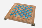 Detail of the blue epoxy squares and lattice-carved border