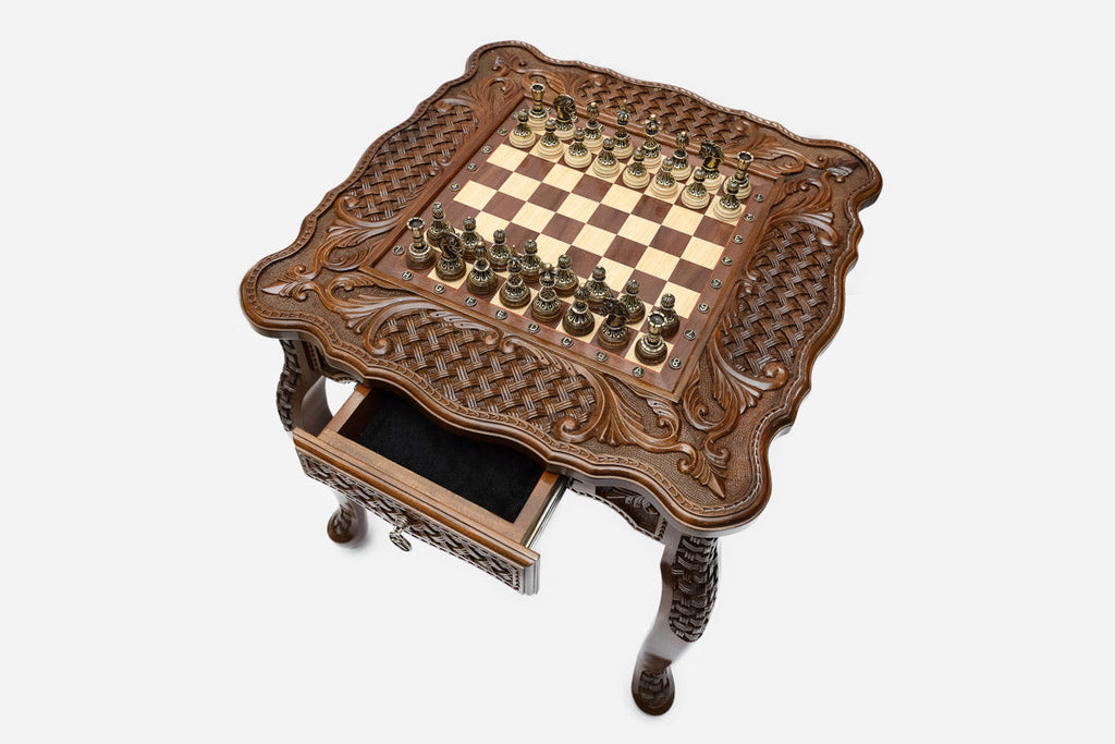 Carved chess table, carving detail