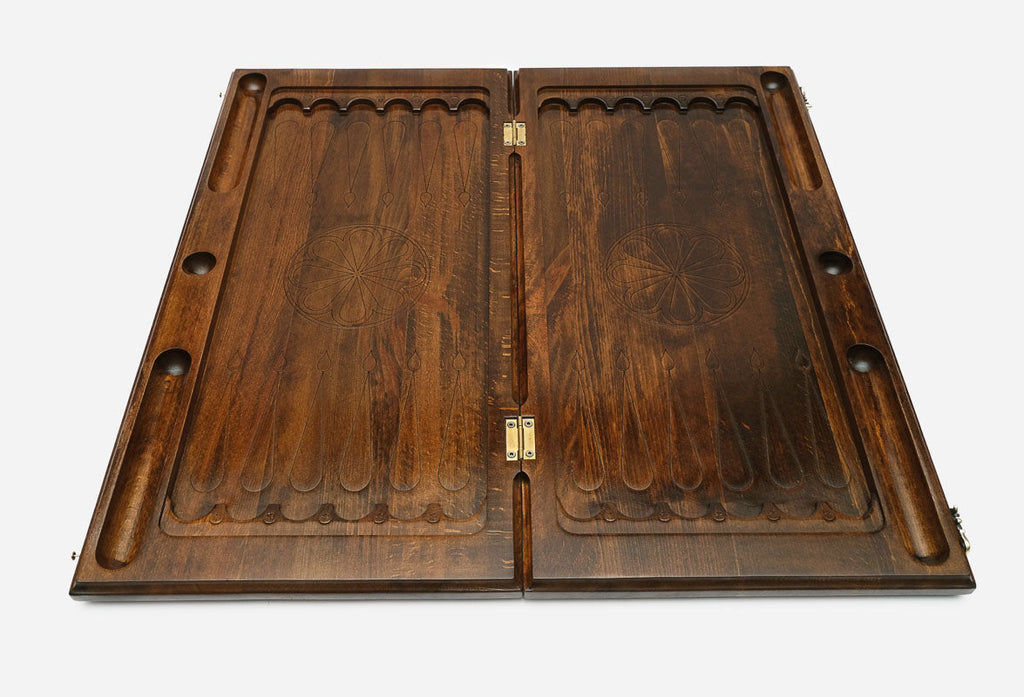Handmade wooden backgammon set with bronze hinges and clasps - carved deer