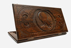 Backgammon Set with Wolf and Moon - hand-carved wooden backgammon board