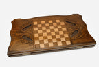 Wooden backgammon set open to the 23.6 inch / 60 cm nardi playing field