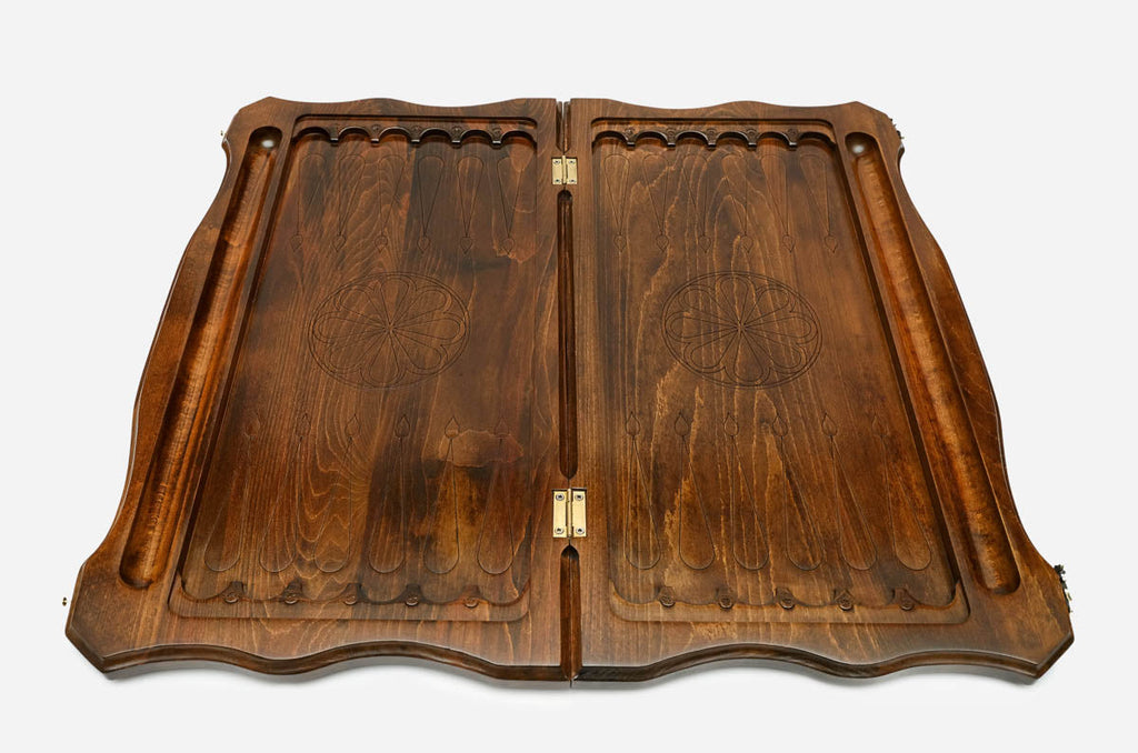 Handmade wooden backgammon set with bronze hinges and clasps - carved deer