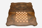 Deer with branching antlers hand-carved in wood - backgammon board detail