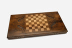 Georgian backgammon set open to the 23.6 inch / 60 cm nardi playing field
