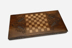 Armenian backgammon set open to the 23.6 inch / 60 cm nardi playing field