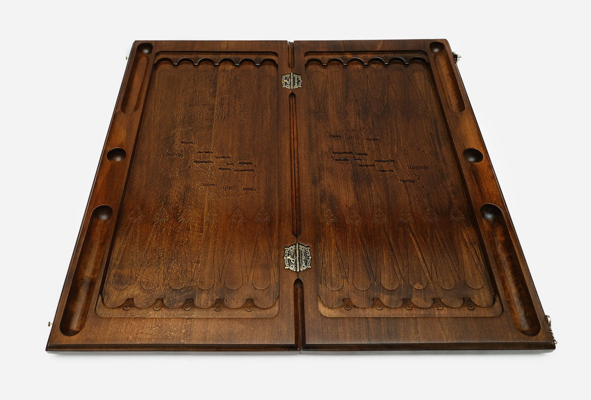 Handmade Armenian backgammon set with bronze hinges and clasps - hero of Avarayr