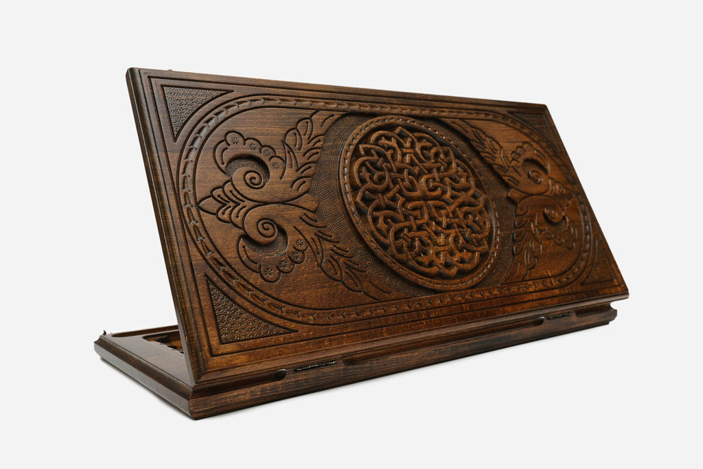Armenian Backgammon Set with Border Ornaments - handmade wooden backgammon board