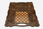 Angled view of the King Tigran the Great carved backgammon board