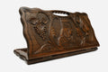 Carved beechwood backgammon board with the enthroned King Tigran the Great and a carry handle, propped open
