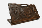 Carved beechwood backgammon board with the Armenian coat of arms and a carry handle, propped open