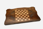 Armenian backgammon set open to the 23.6 inch / 60 cm nardi playing field