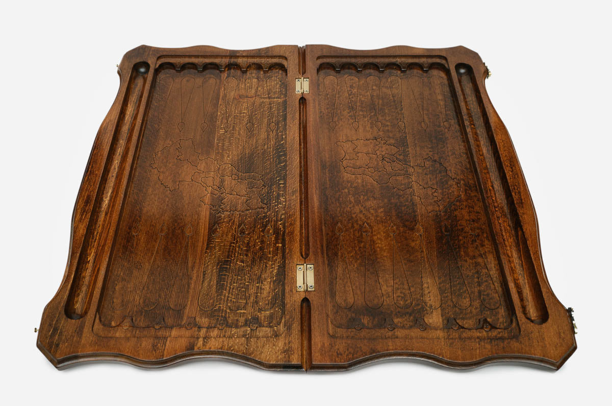 Handmade Armenian backgammon set with bronze hinges and clasps - St. Hripsime