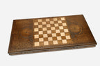 Georgian backgammon set open to the 23.6 inch / 60 cm nardi playing field