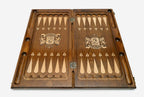 Handmade Georgian backgammon set with bronze hinges and clasps - coat of arms