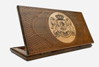 Georgian Backgammon Set with Coat of Arms of Georgia - handmade wooden backgammon board