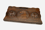 Eagle and octagon backgammon set with 32 beech and walnut checkers, dice and carrying bag