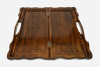 Handmade wooden backgammon set with built-in carry handle and bronze clasps