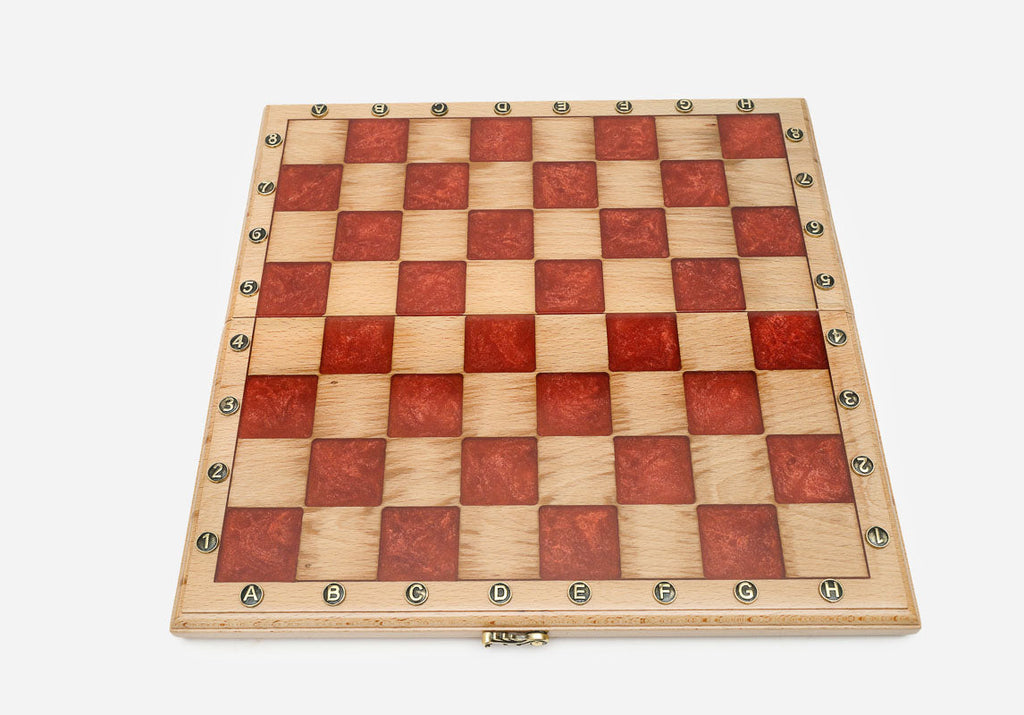 Overhead view of the red epoxy board and full bronze army