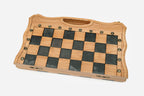 The gray epoxy chess set shown from an angle
