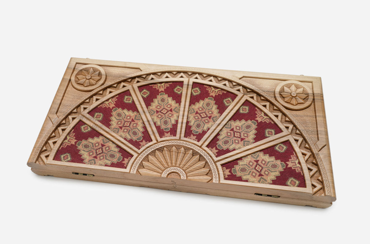 Armenian national costume backgammon set with 32 checkers, dice and carrying bag