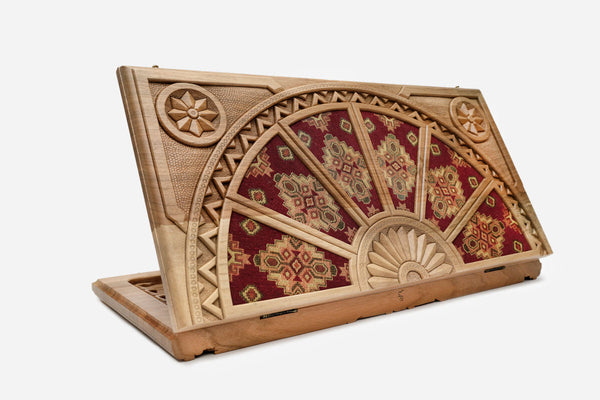 Luxury Walnut Backgammon Set - Armenian National Costume - hand-carved board