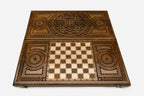 Pomegranates and vine scrolls hand-carved in wood - Armenian backgammon board detail