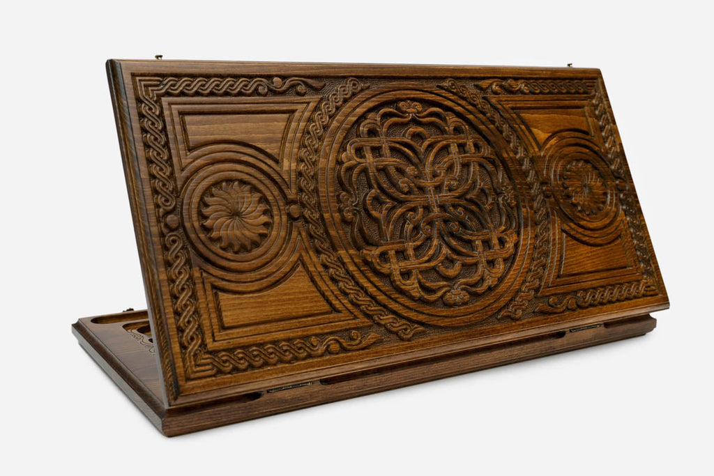 Armenian Backgammon Set with Pomegranate Ornaments - handmade wooden backgammon board