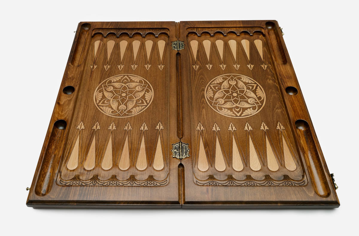 Handmade Armenian backgammon set with bronze hinges and clasps - delicate ornaments