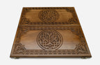 Delicate Armenian ornament hand-carved in light honey-toned wood - backgammon board