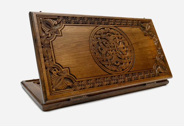 Armenian Backgammon Set with Delicate Ornaments - handmade wooden backgammon board