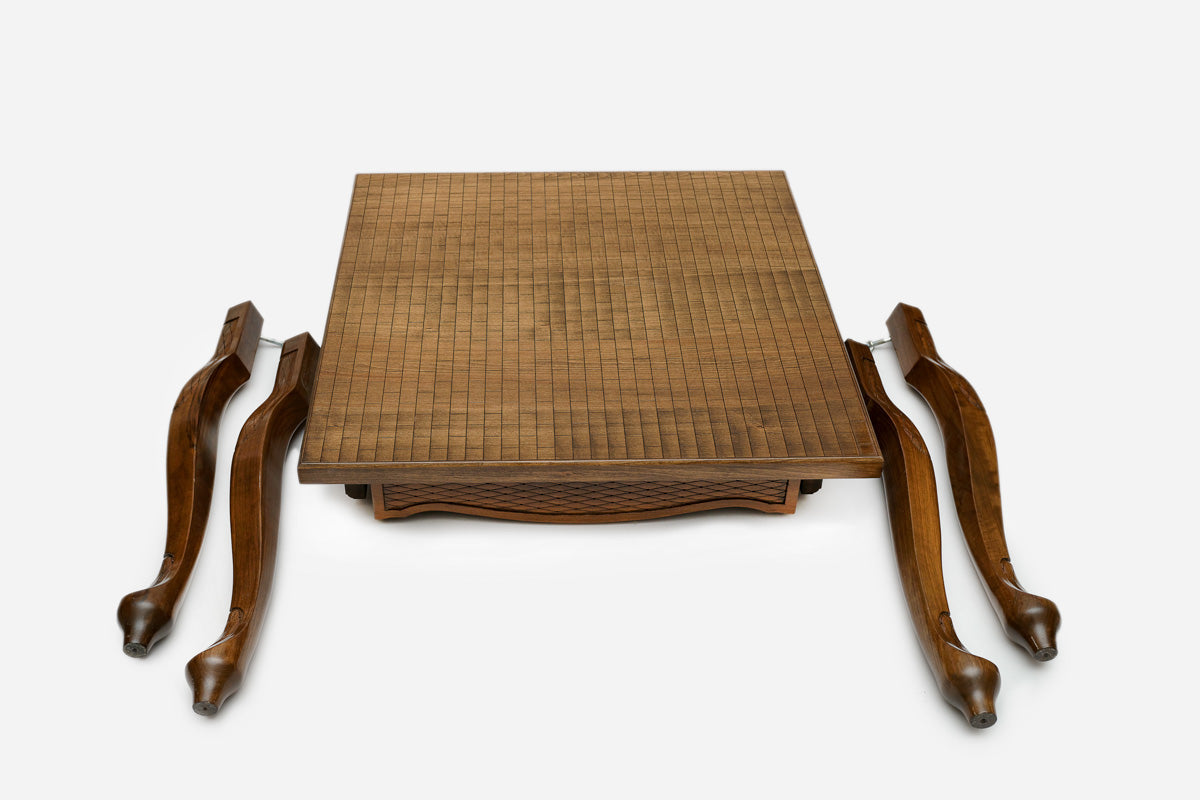 Castle tower game table, square tabletop with the chess and backgammon board on top