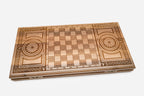 Walnut backgammon set open to the 23.6 inch / 60 cm nardi playing field
