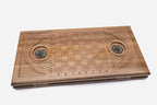 Walnut backgammon set open to the 23.6 inch / 60 cm nardi playing field