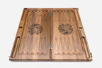 Luxury walnut Armenian backgammon set with bronze details, hinges and clasps