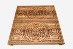 Curling vines and blossoms hand-carved in walnut - Armenian backgammon board detail