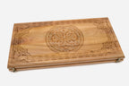 Walnut backgammon set open to the 23.6 inch / 60 cm nardi playing field