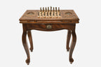 Georgian coat of arms chess and backgammon table closed, angled view of the legs