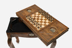 Georgian coat of arms table opening to reveal the backgammon compartment