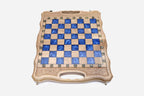 Overhead view of the blue epoxy board and the full bronze army