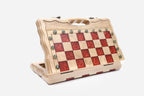 Angled view of the small red epoxy chess set