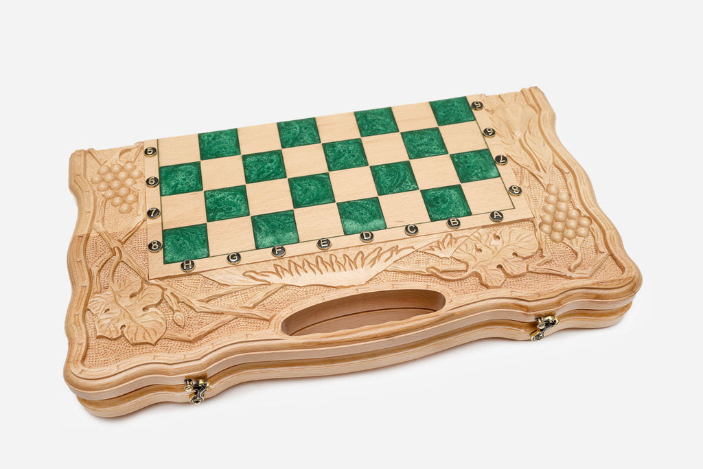 Close-up of the green epoxy squares and carry-handle cutout