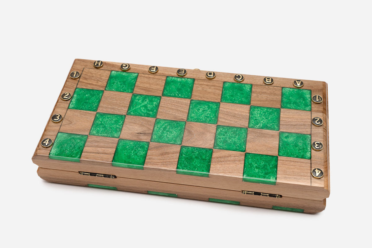 Detail of the green epoxy squares and brass coordinate markers