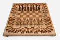 Luxury walnut chess set with the Tree of Life carved across the board