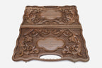 Interlaced Armenian ornament hand-carved in dark walnut - backgammon board detail