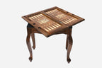Georgian coat of arms backgammon table closed, front view showing the bronze crests